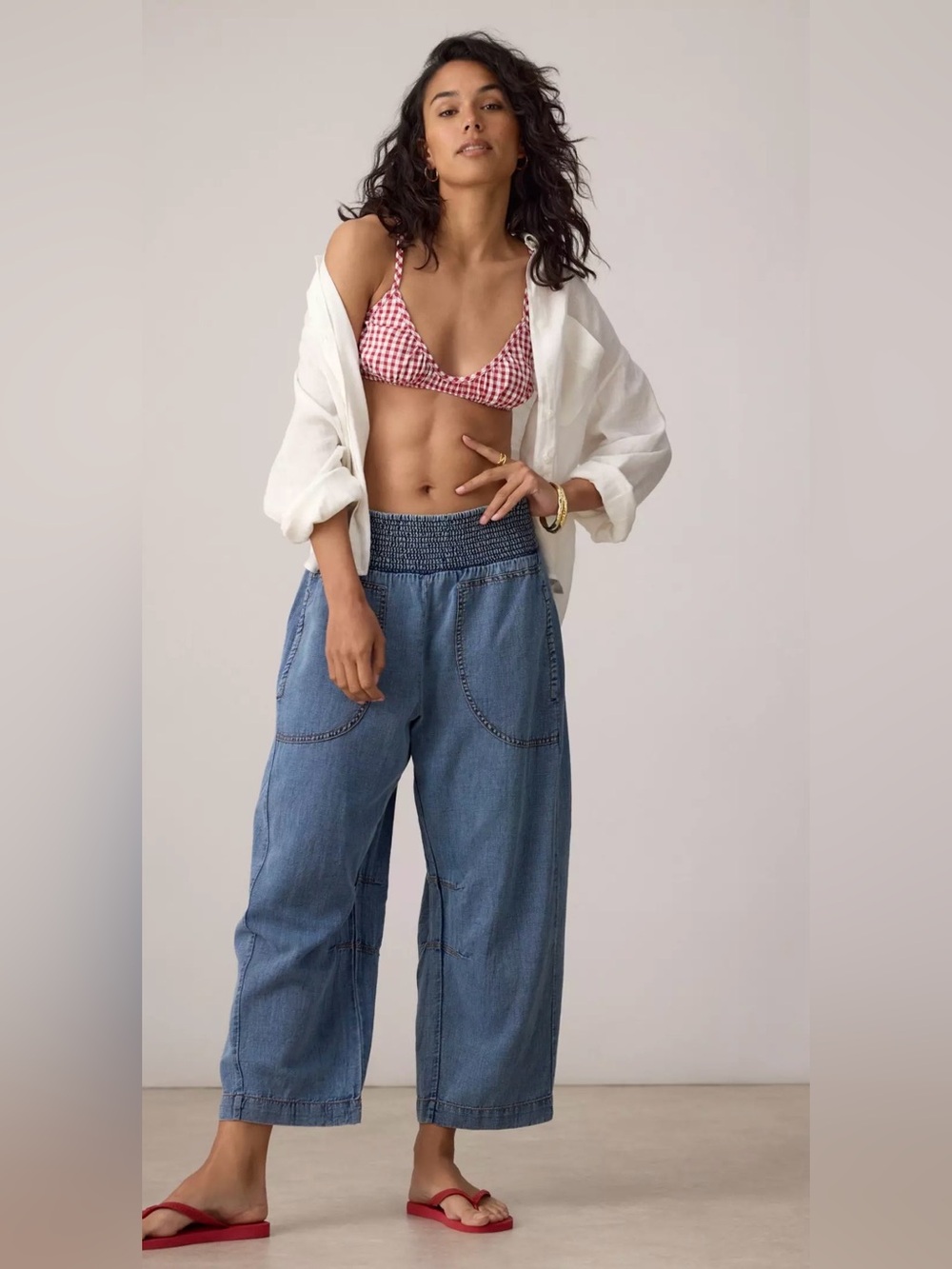 Pilcro by Anthropologie Reese Smocked Waist Curve Barrel Lightweight Jeans
